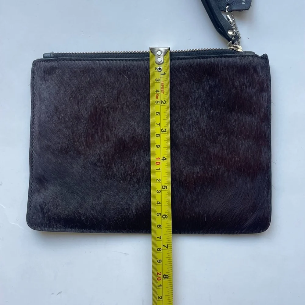 Punto Fibra Genuine Italian Leather Calf Hair Wristlet | Brown Minimalist Clutch - Picture 4 of 7